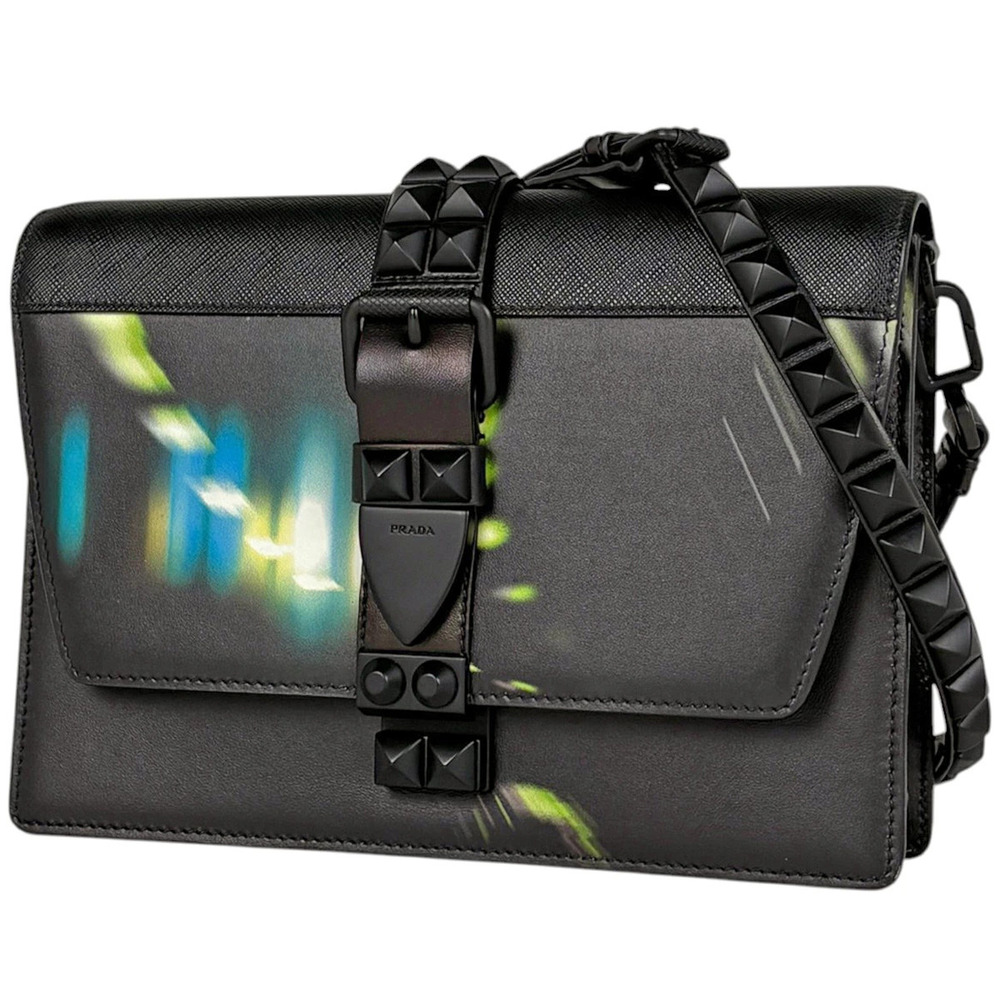 Prada Shoulder Bag Extra Studs Saffiano Leather Nero Black